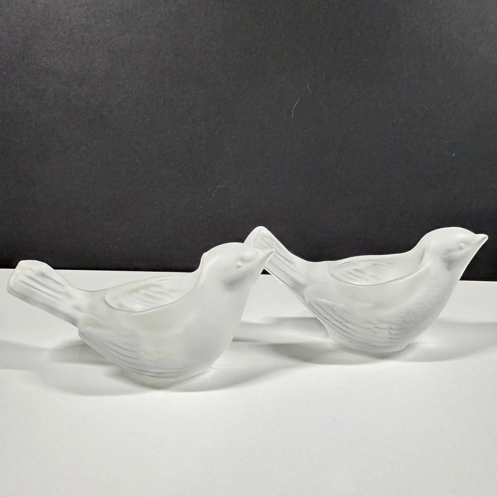 2 SASAKI Crystal Japan Frosted Glass Bird Candle Holders Set Vintage Satin 5